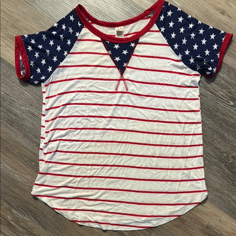 Women’s 7th Ray Patriotic Star and Stripe Shirt T-Shirt L 4th of July